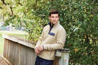 Port Authority Camp Fleece Snap Pullover (Oat/ Dress Blue Navy)