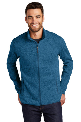 Port Authority Sweater Fleece Jacket (Medium Blue Heather)