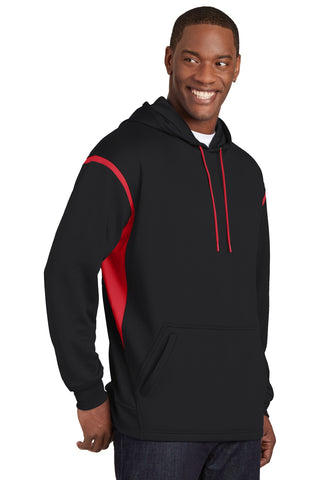 Sport-Tek Tech Fleece Colorblock Hooded Sweatshirt (Black/ True Red)