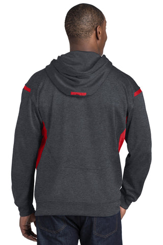 Sport-Tek Tech Fleece Colorblock Hooded Sweatshirt (Graphite Heather/ True Red)