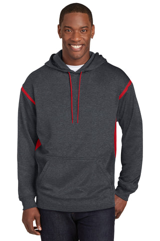 Sport-Tek Tech Fleece Colorblock Hooded Sweatshirt (Graphite Heather/ True Red)