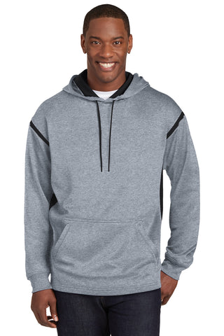 Sport-Tek Tech Fleece Colorblock Hooded Sweatshirt (Grey Heather/ Black)