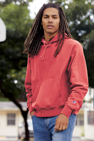 Champion Reverse Weave Garment-Dyed Hooded Sweatshirt (Crimson)