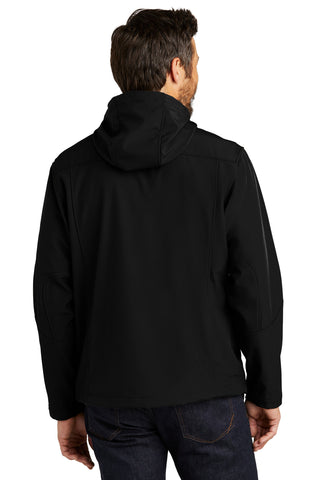 Port Authority Textured Hooded Soft Shell Jacket (Black/ Engine Red)