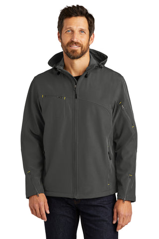 Port Authority Textured Hooded Soft Shell Jacket (Charcoal/ Lemon Yellow)