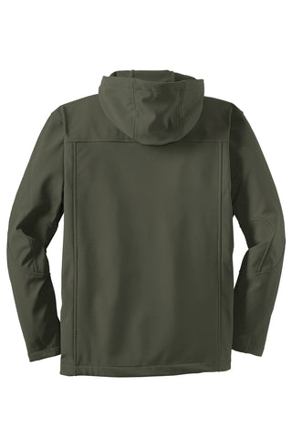 Port Authority Textured Hooded Soft Shell Jacket (Mineral Green/ Soft Orange)