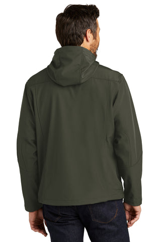 Port Authority Textured Hooded Soft Shell Jacket (Mineral Green/ Soft Orange)