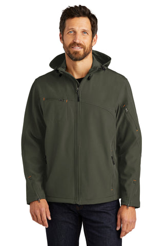 Port Authority Textured Hooded Soft Shell Jacket (Mineral Green/ Soft Orange)