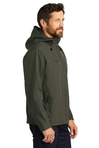 Port Authority Textured Hooded Soft Shell Jacket (Mineral Green/ Soft Orange)