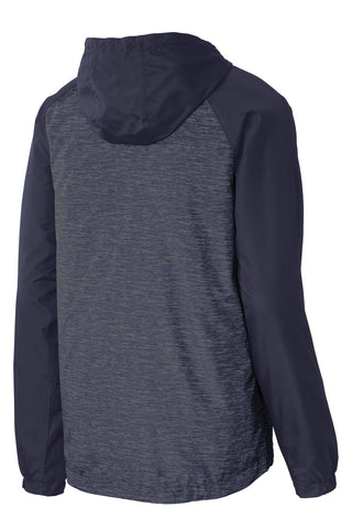 Sport-Tek Heather Colorblock Raglan Hooded Wind Jacket (True Navy Heather/ True Navy)