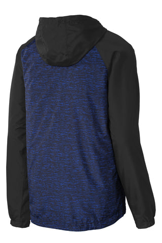 Sport-Tek Heather Colorblock Raglan Hooded Wind Jacket (True Royal Heather/ Black)