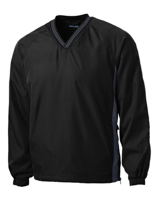 Sport-Tek Tipped V-Neck Raglan Wind Shirt (Black/ Graphite Grey)