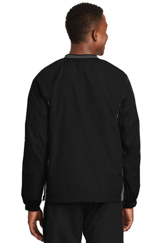 Sport-Tek Tipped V-Neck Raglan Wind Shirt (Black/ Graphite Grey)