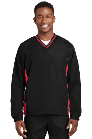 Sport-Tek Tipped V-Neck Raglan Wind Shirt (Black/ True Red)