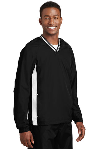 Sport-Tek Tipped V-Neck Raglan Wind Shirt (Black/ White)