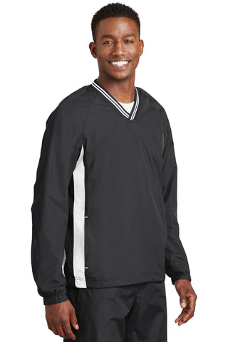 Sport-Tek Tipped V-Neck Raglan Wind Shirt (Graphite/ White)