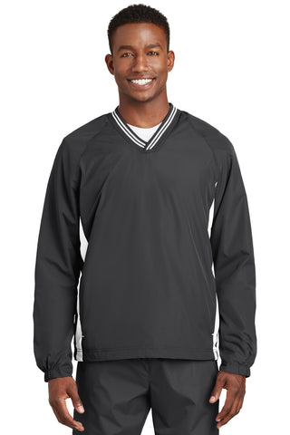 Sport-Tek Tipped V-Neck Raglan Wind Shirt (Graphite/ White)