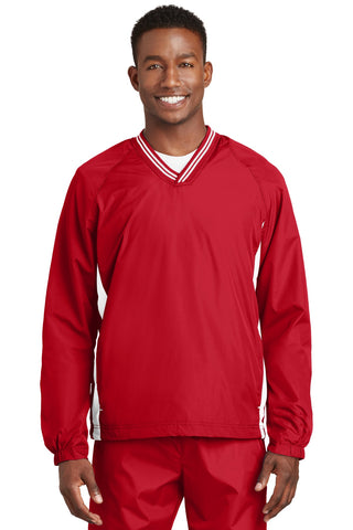 Sport-Tek Tipped V-Neck Raglan Wind Shirt (True Red/ White)