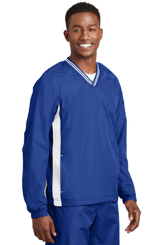 Sport-Tek Tipped V-Neck Raglan Wind Shirt (True Royal/ White)