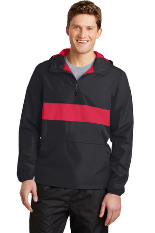 Sport-Tek Zipped Pocket Anorak (Black/ True Red)