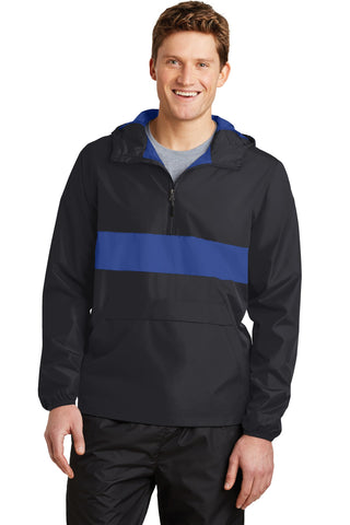 Sport-Tek Zipped Pocket Anorak (Black/ True Royal)