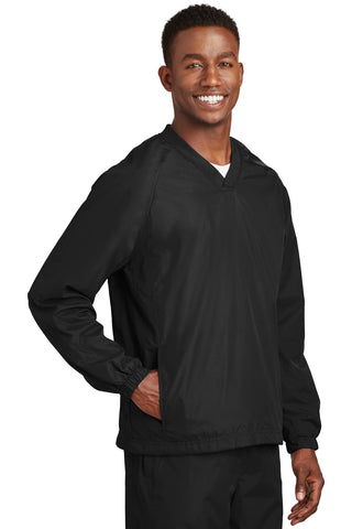 Sport-Tek V-Neck Raglan Wind Shirt (Black)