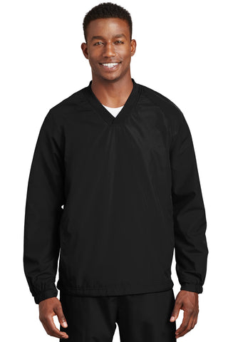 Sport-Tek V-Neck Raglan Wind Shirt (Black)