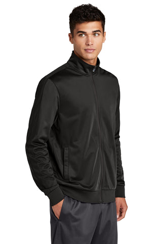 Sport-Tek Tricot Sleeve Stripe Track Jacket (Black/ Black)