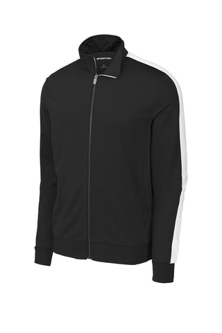 Sport-Tek Tricot Sleeve Stripe Track Jacket (Black/ White)
