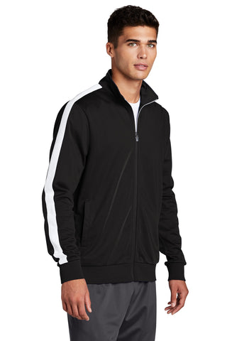 Sport-Tek Tricot Sleeve Stripe Track Jacket (Black/ White)