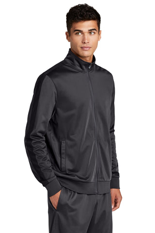 Sport-Tek Tricot Sleeve Stripe Track Jacket (Graphite/ Black)