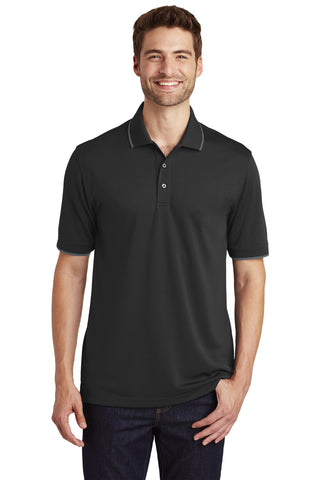 Port Authority Dry Zone UV Micro-Mesh Tipped Polo (Deep Black/ Graphite)