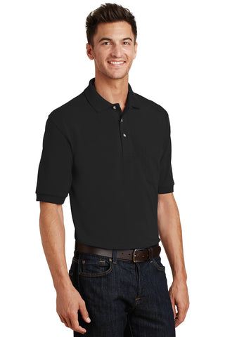 Port Authority Heavyweight Cotton Pique Polo with Pocket (Black)