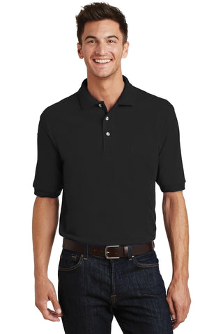 Port Authority Heavyweight Cotton Pique Polo with Pocket (Black)