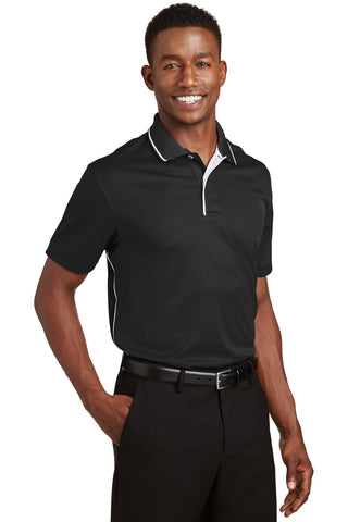 Sport-Tek Dri-Mesh Polo with Tipped Collar and Piping (Black/ White)