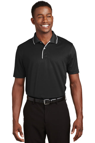 Sport-Tek Dri-Mesh Polo with Tipped Collar and Piping (Black/ White)