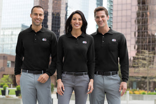 Port Authority Long Sleeve Silk Touch Polo with Pocket (Black)