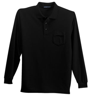 Port Authority Long Sleeve Silk Touch Polo with Pocket (Black)