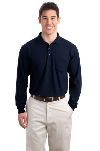 Port Authority Long Sleeve Silk Touch Polo with Pocket (Navy)