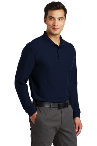 Port Authority Long Sleeve Silk Touch Polo with Pocket (Navy)