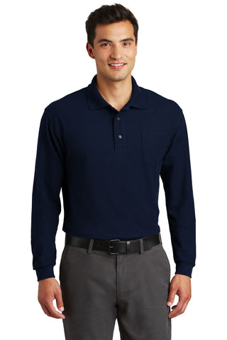 Port Authority Long Sleeve Silk Touch Polo with Pocket (Navy)