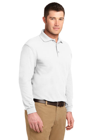 Port Authority Silk Touch Long Sleeve Polo (White)