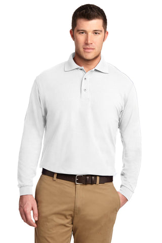 Port Authority Silk Touch Long Sleeve Polo (White)