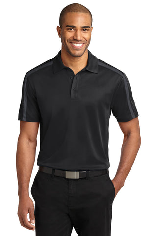 Port Authority Silk Touch Performance Colorblock Stripe Polo (Black/ Steel Grey)