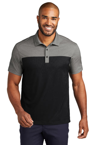 Port Authority Fine Pique Blend Blocked Polo (Deep Black/ Charcoal Heather)