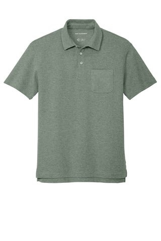 Port Authority C-FREE Cotton Blend Pique Pocket Polo (Dark Green Heather)