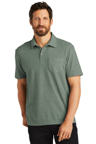 Port Authority C-FREE Cotton Blend Pique Pocket Polo (Dark Green Heather)