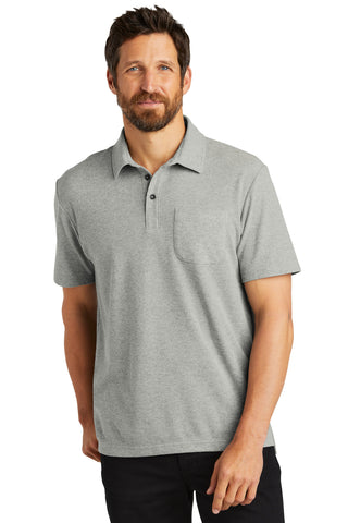 Port Authority C-FREE Cotton Blend Pique Pocket Polo (Deep Smoke Heather)