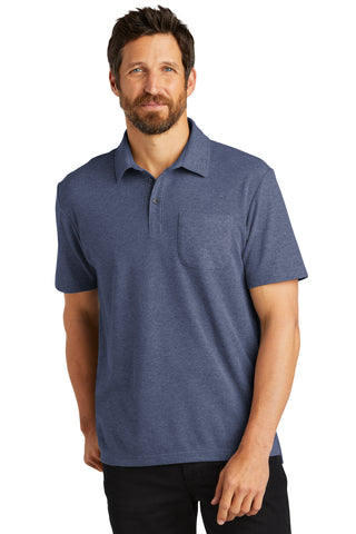 Port Authority C-FREE Cotton Blend Pique Pocket Polo (Navy Heather)