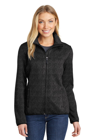 Port Authority Ladies Sweater Fleece Jacket (Black Heather)